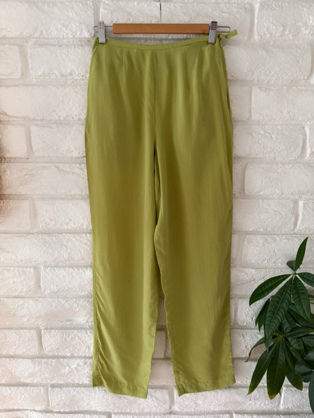 Vintage Studio 3000 Lime Green 100% Silk Pants Sz Petite  M-5